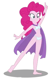 Size: 3261x5000 | Tagged: suggestive, artist:remcmaximus, derpibooru import, pinkie pie, equestria girls, absurd resolution, barefoot, blue underwear, bra, breasts, cape, captain underpants, captain underpants movie, cleavage, clothes, crossover, cutie mark underwear, feet, female, geode of sugar bombs, legs, panties, simple background, solo, solo female, transparent background, underwear