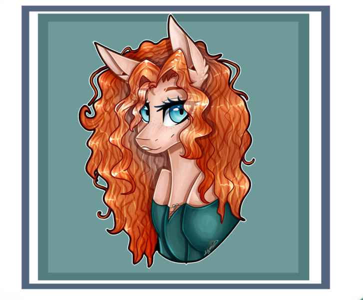 Size: 1280x1056 | Tagged: safe, artist:sofienriquez, derpibooru import, ponified, earth pony, pony, brave, bust, clothes, female, mare, merida, portrait, solo