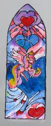 Size: 1797x4436 | Tagged: safe, artist:malte279, derpibooru import, princess cadance, alicorn, pony, canterlot window, craft, solo, stained glass, traditional art, window color