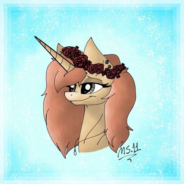 Size: 1024x1024 | Tagged: safe, artist:melonseed11, derpibooru import, oc, oc:floral radiance, unofficial characters only, pony, unicorn, bust, female, mare, portrait, solo