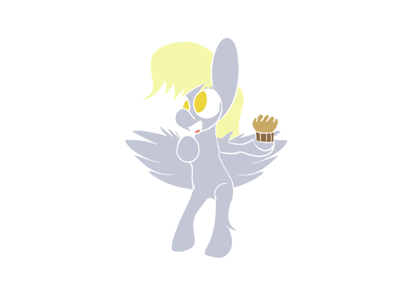 Size: 1600x1200 | Tagged: safe, artist:rafuki, derpibooru import, derpy hooves, pegasus, pony, female, flying, food, lineless, mare, muffin, no pupils, simple background, solo, transparent background