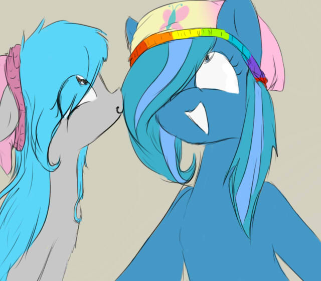 Size: 640x560 | Tagged: artist:elisdoominika, beanie, derpibooru import, fluttershy, happy, hat, oc, oc:sweet elis, oc:thinker blue, rainbow dash, safe, smiling, unofficial characters only