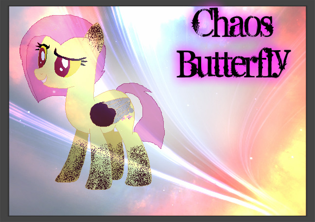 Size: 648x456 | Tagged: safe, artist:kokonaharuka45, derpibooru import, oc, oc:chaos butterfly, unofficial characters only, hybrid, pony, interspecies offspring, offspring, parent:discord, parent:fluttershy, parents:discoshy, solo