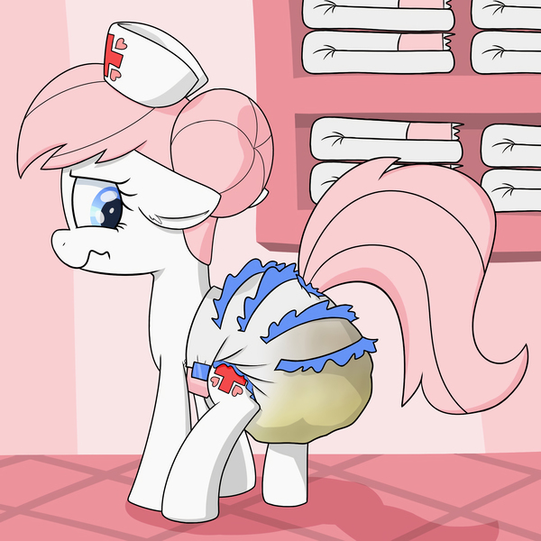 Size: 2500x2500 | Tagged: artist:skitter, cute, derpibooru import, diaper, diaper fetish, female, fetish, frilly diaper, messing, messy diaper, nurse redheart, poofy diaper, poop, pooping, poopy diaper, questionable, scat, solo, solo female