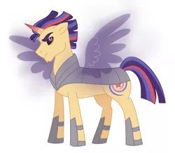 Size: 900x789 | Tagged: alicorn, armor, artificial wings, artist:cascayd, augmented, derpibooru import, evil, magic, magic wings, male, oc, oc:starswirl, offspring, parent:flash sentry, parents:flashlight, parent:twilight sparkle, safe, simple background, solo, unofficial characters only, white background, wings