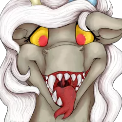 Size: 1000x1000 | Tagged: safe, artist:royalagate, derpibooru import, discord, eris, female, fetish, maw, mawshot, mouth, open mouth, red eyes, rule 63, simple background, solo, teeth, tongue out, transparent background, uvula