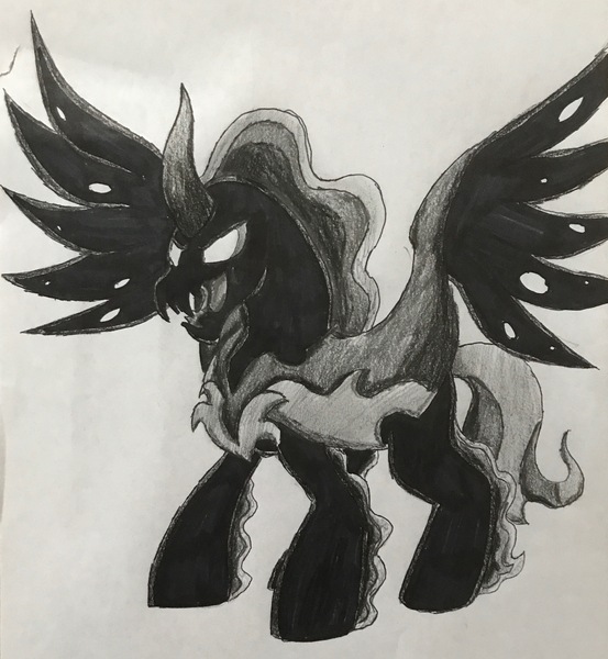 Size: 2782x3021 | Tagged: safe, artist:bozzerkazooers, derpibooru import, pony of shadows, pony, shadow play, male, open mouth, simple background, solo, traditional art, white background