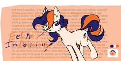 Size: 3584x1813 | Tagged: safe, artist:enigmatic otaku, artist:ravvij, derpibooru import, oc, oc:tide pod, ponified, unofficial characters only, earth pony, object pony, original species, pony, cheek fluff, crossover, delicious, derp, dialogue, english, engrish, fanart, female, food, heterochromia, insanity, mare, meme, mistake, my little pony, pod, purple, solo, sonic the hedgehog (series), speech, swearing, text, tide, tide pods, tide pony, ugandan knuckles, vulgar, wall eyed, wall of text
