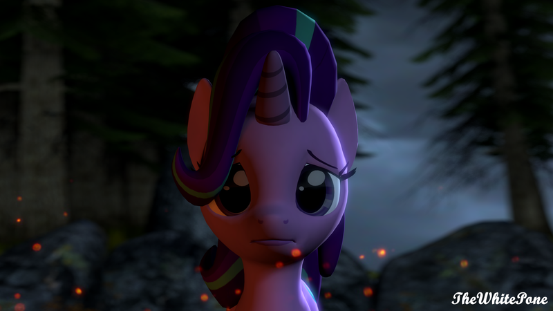 Size: 2560x1440 | Tagged: 3d, artist:thewhitepone, derpibooru import, embers, female, looking at you, sad, safe, solo, source filmmaker, starlight glimmer