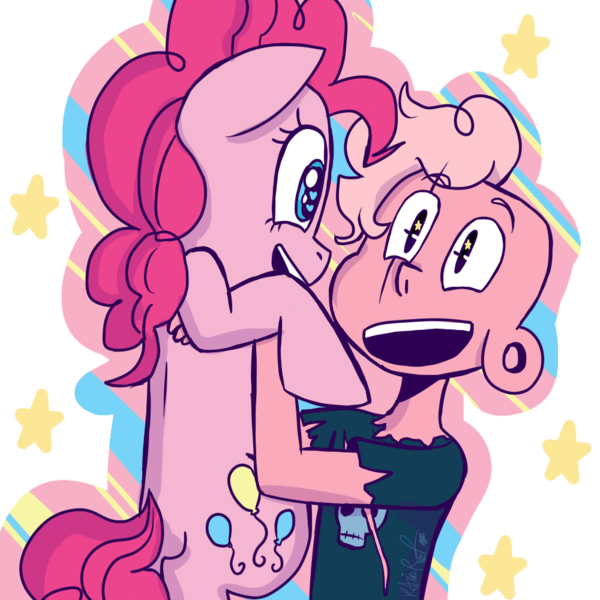 Size: 1000x1000 | Tagged: safe, artist:sketchylicious66, derpibooru import, pinkie pie, human, pony, spoiler:steven universe, crossover, heart eyes, holding a pony, lars barriga, open mouth, simple background, smiling, spoilers for another series, starry eyes, steven universe, transparent background, wingding eyes