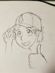 Size: 3024x4032 | Tagged: artist:dj-black-n-white, baseball cap, cap, christmas, clothes, cosplay, costume, derpibooru import, dipper pines, gravity falls, hat, holiday, oc, oc:pogo, offspring, parent:pinkie pie, safe, satyr, traditional art, unofficial characters only