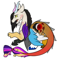 Size: 1400x1400 | Tagged: artist:slightinsanity, derpibooru import, draconequus, draconequus oc, hybrid, joke oc, multiple parents, oc, oc:dennis, offspring, parent:discord, parent:princess cadance, parent:princess celestia, parent:princess luna, parent:shining armor, parent:twilight sparkle, safe, scar, simple background, transparent background, unofficial characters only, unshorn fetlocks