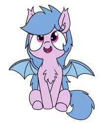 Size: 672x813 | Tagged: safe, artist:wafflecakes, derpibooru import, oc, oc:fruit hulu, unofficial characters only, bat pony, bat pony oc, chest fluff, ear fluff, looking up, simple background, sitting, smiling, solo, spread wings, transparent background, wings