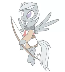 Size: 1520x1676 | Tagged: safe, artist:camo-pony, derpibooru import, silverspeed, pony, bow (weapon), clothes, female, mare, no pupils, simple background, white background