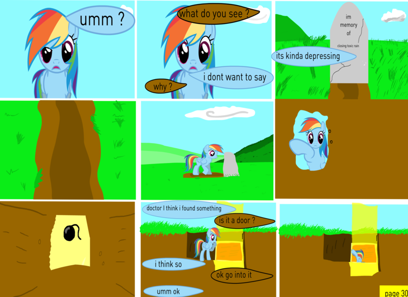 Size: 3950x2880 | Tagged: 1000 hours in ms paint, artist:closingrain, artist:mellowbomb, comic, comic:calamity fateful, derpibooru import, dialogue, gravestone, oc, oc:clsoingrain, rainbow dash, safe