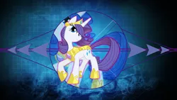 Size: 3840x2160 | Tagged: safe, artist:jennieoo, artist:laszlvfx, derpibooru import, edit, part of a set, rarity, unicorn, armor, female, mare, raised hoof, solo, wallpaper, wallpaper edit