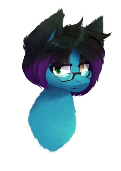 Size: 810x1140 | Tagged: safe, artist:crownedspade, derpibooru import, oc, oc:despy, unofficial characters only, pony, bust, female, fluffy, glasses, heterochromia, mare, portrait, simple background, solo, transparent background