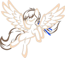 Size: 3411x3036 | Tagged: safe, artist:up1ter, derpibooru import, oc, oc:sue, unofficial characters only, pegasus, pony, eyes closed, hair ribbon, lineart, ribbon, simple background, solo, spread wings, transparent background, wings