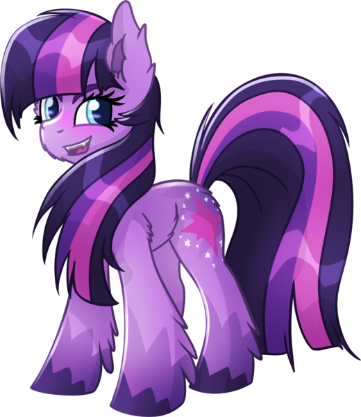 Size: 1130x1304 | Tagged: safe, artist:shad0w-galaxy, derpibooru import, twilight sparkle, earth pony, pony, leak, spoiler:g5, blushing, cheek fluff, ear fluff, earth pony twilight, fangs, female, fluffy, g5, leg fluff, looking at you, mare, open mouth, shoulder fluff, simple background, smiling, smirk, solo, transparent background, twilight sparkle (g5), unshorn fetlocks