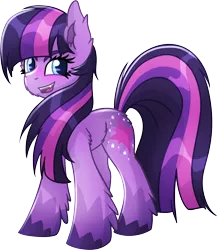 Size: 1130x1304 | Tagged: safe, artist:shad0w-galaxy, derpibooru import, twilight sparkle, earth pony, pony, leak, spoiler:g5, blushing, cheek fluff, ear fluff, earth pony twilight, fangs, female, fluffy, g5, leg fluff, looking at you, mare, open mouth, shoulder fluff, simple background, smiling, smirk, solo, transparent background, twilight sparkle (g5), unshorn fetlocks