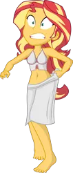 Size: 6651x15757 | Tagged: suggestive, artist:cinderfall, derpibooru import, sunset shimmer, equestria girls, absurd resolution, barefoot, belly dancer, breasts, clothes, feet, lingerie, simple background, surprised, towel, transparent background, vector