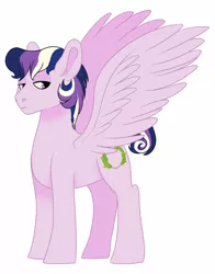 Size: 1024x1304 | Tagged: safe, artist:whisperseas, derpibooru import, oc, oc:concord, unofficial characters only, pegasus, pony, lidded eyes, male, offspring, parent:princess cadance, parent:shining armor, parents:shiningcadance, simple background, solo, spread wings, stallion, white background, wings