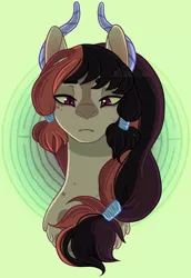 Size: 1024x1485 | Tagged: artist:whisperseas, bust, derpibooru import, draconequus, draconequus oc, horns, hybrid, interspecies offspring, looking at you, maze, oc, oc:ariadne, offspring, parent:discord, parent:princess celestia, parents:dislestia, safe, solo, unofficial characters only
