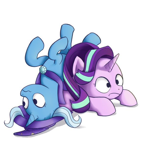 Size: 2694x2737 | Tagged: safe, artist:theboxduchess, derpibooru import, starlight glimmer, trixie, pony, unicorn, to change a changeling, duo, pony pile, scene interpretation