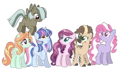 Size: 2485x1459 | Tagged: safe, artist:s1nb0y, derpibooru import, oc, unofficial characters only, earth pony, hybrid, pegasus, pony, unicorn, zony, female, magical lesbian spawn, mare, offspring, parent:applejack, parent:dumbbell, parent:fluttershy, parent:lightning dust, parent:lyra heartstrings, parent:pinkie pie, parent:pokey pierce, parent:rainbow dash, parent:twilight sparkle, parent:zecora, parents:applecora, parents:dumbdash, parents:flutterdust (pairing), parents:pokeypie, parents:twyra, simple background, transparent background