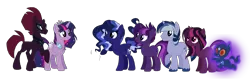 Size: 1945x627 | Tagged: safe, artist:thepegasisterpony, derpibooru import, fizzlepop berrytwist, tempest shadow, twilight sparkle, twilight sparkle (alicorn), oc, alicorn, pony, my little pony: the movie, family, female, lesbian, magical lesbian spawn, male, offspring, parent:tempest shadow, parent:twilight sparkle, parents:tempestlight, shipping, simple background, tempestlight, transparent background, transparent mane