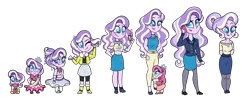 Size: 3000x1200 | Tagged: safe, artist:carouselunique, derpibooru import, diamond tiara, oc, oc:pacific rose, equestria girls, 5-year-old, adult, age progression, baby, cute, elderly, freshman, future, magical lesbian spawn, offspring, older, parent:apple bloom, parent:diamond tiara, parents:diamondbloom, past, simple background, teenager, transparent background, younger