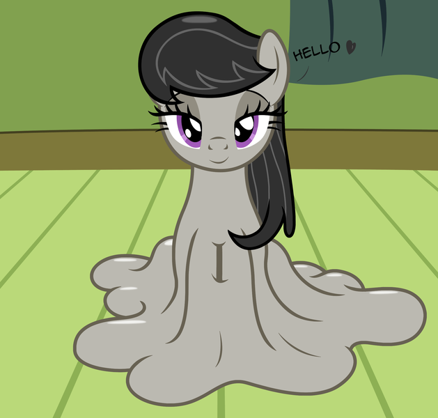 Size: 1958x1867 | Tagged: safe, artist:badumsquish, derpibooru import, octavia melody, earth pony, goo pony, original species, pony, bedroom eyes, dialogue, female, goo ponified, heart, hello, looking at you, meltavia, melting, sitting, smiling, solo, species swap