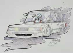 Size: 3682x2660 | Tagged: 2018, artist:skydiggitydive, car, colored pencil drawing, derpibooru import, ink, oc, oc:sky dive, safe, shakotan, sunglasses, toyota, toyota soarer, traditional art, unofficial characters only