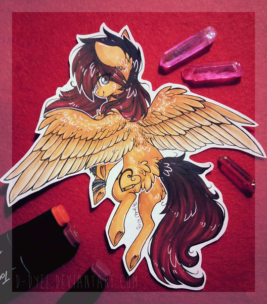 Size: 1161x1319 | Tagged: safe, artist:tenebristayga, derpibooru import, oc, unofficial characters only, pegasus, pony, commission, cutout, solo, spread wings, traditional art, wings