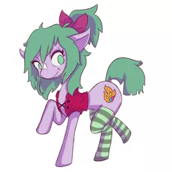 Size: 1300x1300 | Tagged: safe, artist:skeletonburglar, derpibooru import, oc, oc:misty pond, unofficial characters only, earth pony, pony, clothes, female, mare, simple background, smiling, socks, solo, striped socks, white background