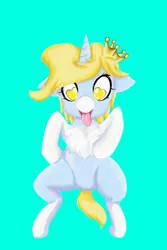 Size: 2000x3000 | Tagged: suggestive, artist:skeletonburglar, derpibooru import, oc, oc:nootaz, unofficial characters only, pony, unicorn, chest fluff, crown, female, heart eyes, jewelry, looking at you, mare, open mouth, regalia, simple background, tongue out, wingding eyes