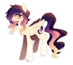 Size: 1168x1046 | Tagged: safe, artist:kag-bag, derpibooru import, oc, oc:ester dawn, unofficial characters only, pegasus, pony, cutie mark, ethereal mane, female, looking at you, mare, multicolored mane, multicolored tail, orange eyes, pale coat, simple background, smiling, solo, starry mane, transparent background