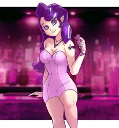 Size: 2000x2159 | Tagged: artist:sl0ne, breasts, cleavage, clothes, derpibooru import, dress, elf ears, female, glass, human, humanized, smiling, solo, solo female, starlight glimmer, suggestive, wine glass