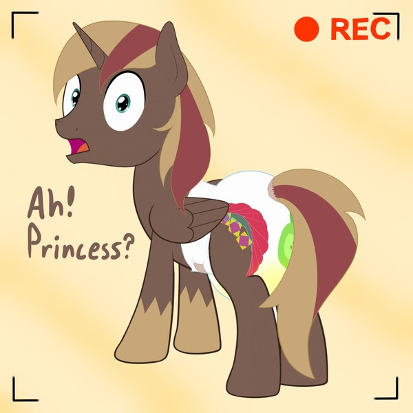 Size: 1280x1280 | Tagged: alicorn, alicorn oc, artist:nitei, camera shot, caught, cutie mark diapers, derpibooru import, diaper, diaper fetish, fetish, oc, oc:cocoabeast, offspring, questionable, recording, unofficial characters only, urine, wet diaper