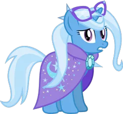 Size: 1825x1689 | Tagged: safe, artist:frownfactory, derpibooru import, trixie, pony, unicorn, .svg available, alternate hairstyle, alternate universe, barrette, cape, clothes, female, glasses, horn, jewelry, mare, simple background, solo, svg, transparent background, trixie's cape, vector