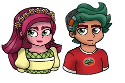 Size: 641x428 | Tagged: safe, artist:pokecure123, derpibooru import, gloriosa daisy, timber spruce, equestria girls, legend of everfree, brother and sister, bust, chibi, female, floral head wreath, flower, flower in hair, hat, male, siblings, simple background, transparent background