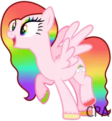 Size: 1024x1102 | Tagged: safe, artist:cindydreamlight, derpibooru import, oc, oc:pink rainbow, unofficial characters only, pegasus, pony, female, mare, multicolored eyes, rainbow hair, simple background, solo, transparent background