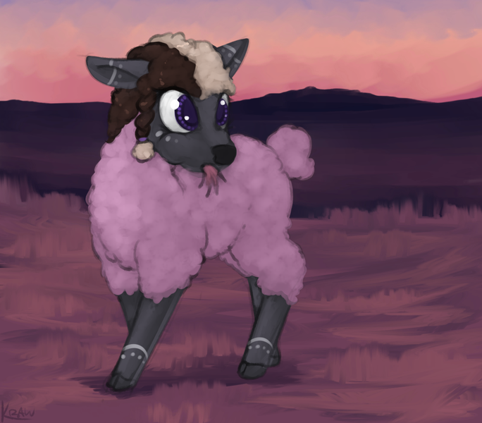 Size: 1255x1101 | Tagged: artist:marsminer, bodypaint, braid, cloven hooves, cute, derpibooru import, eating, female, field, floppy ears, fluffy, grass, looking back, oc, oc:ashee, puffy cheeks, safe, sheep, solo, species swap, unofficial characters only