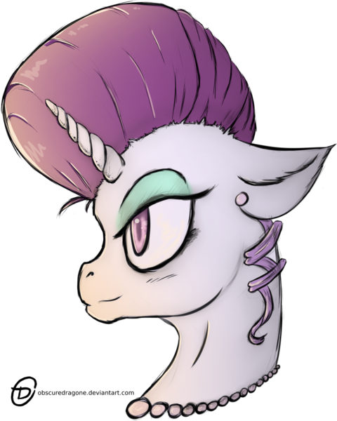 Size: 1024x1281 | Tagged: safe, artist:obscuredragone, derpibooru import, oc, oc:violin melody, unofficial characters only, unicorn, bust, curly hair, elegant, face, fancy, female, green eyeshadow, mane, mare, pearl, pink eyes, ponysona, portrait, purple mane, simple background, solo, transparent background