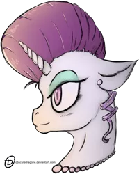 Size: 1024x1281 | Tagged: safe, artist:obscuredragone, derpibooru import, oc, oc:violin melody, unofficial characters only, unicorn, bust, curly hair, elegant, face, fancy, female, green eyeshadow, mane, mare, pearl, pink eyes, ponysona, portrait, purple mane, simple background, solo, transparent background