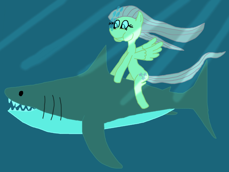 Size: 3166x2382 | Tagged: safe, artist:sb1991, derpibooru import, fluttershy, great white shark, pegasus, pony, shark, challenge, equestria amino, female, mare, ponies riding sharks, riding, underwater, watershy