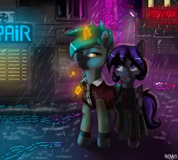 Size: 3000x2700 | Tagged: safe, artist:redvais, derpibooru import, oc, unofficial characters only, pegasus, pony, unicorn, baseball bat, clothes, explicit source, outdoors, rain, rcf community