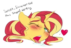 Size: 1342x909 | Tagged: suggestive, artist:drizziedoodles, derpibooru import, sunset shimmer, pony, unicorn, ahegao, blushing, bust, drool, drool string, face down ass up, female, floppy ears, heart, implied sex, mare, one eye closed, open mouth, portrait, salivating, solo, tongue out, wingding eyes, wink, x.exe stopped working
