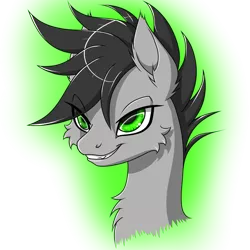 Size: 1280x1280 | Tagged: safe, artist:ravvij, derpibooru import, oc, oc:ravvij, unofficial characters only, pegasus, pony, avatar, bust, cheek fluff, chest fluff, ear fluff, eye, eyes, glow, green, head, mane, simple background, smiling, solo, transparent background