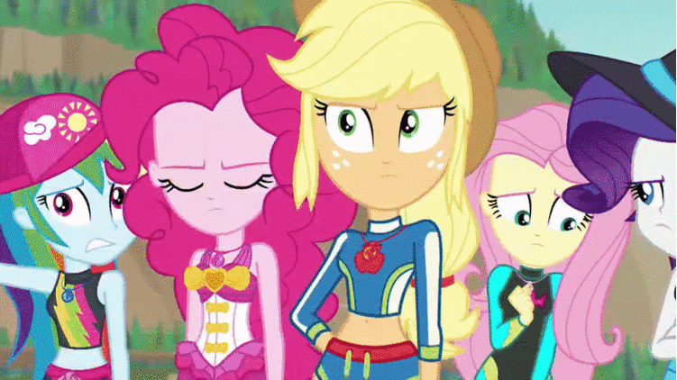 Size: 751x422 | Tagged: safe, derpibooru import, edit, screencap, applejack, fluttershy, pinkie pie, rainbow dash, rarity, sci-twi, sunset shimmer, twilight sparkle, equestria girls, equestria girls series, forgotten friendship, animated, belly button, big boss, clothes, geode of empathy, gif, humane five, humane seven, humane six, metal gear, metal gear solid, metal gear solid: peace walker, midriff, naked snake, swimsuit, the boss